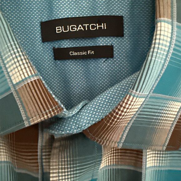 Bugatchi Brown and Blue Men's Button Down - Worn Once - EUC - Classic Fit - XXL - Picture 3 of 4